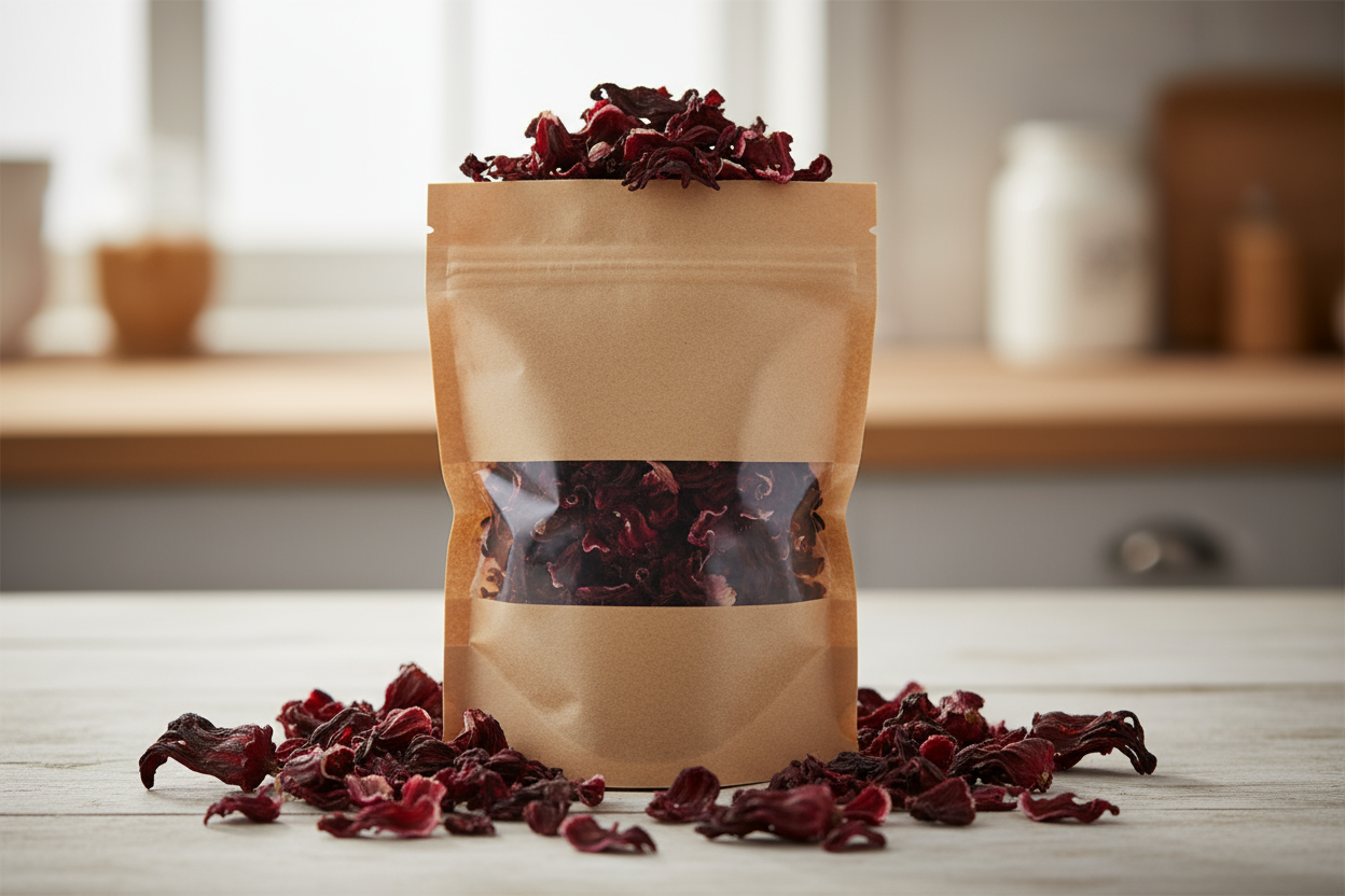 fleur d'hibiscus dans un sachet en kraft