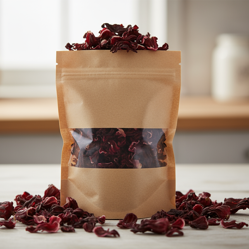 fleur d'hibiscus dans un sachet en kraft